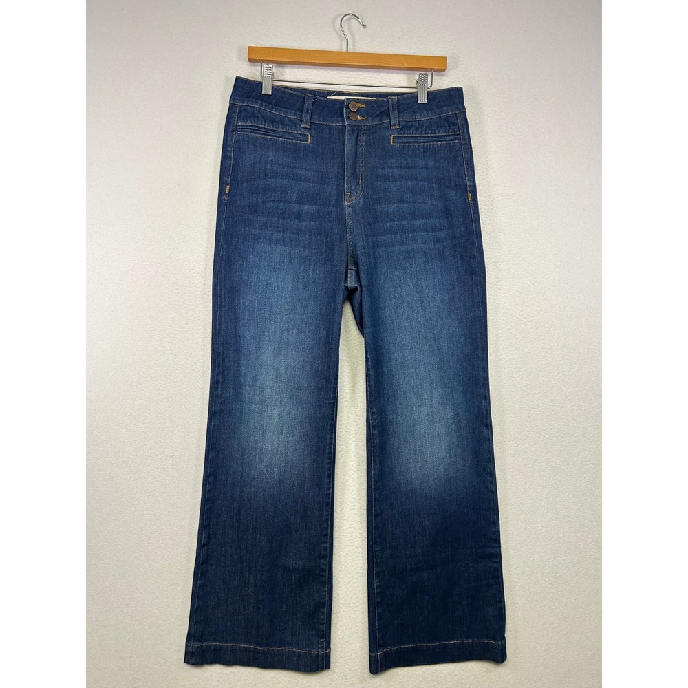 Boho Coastal Soft Surroundings Womens 10 Blue Dark Wash Wide Leg High Rise Jeans